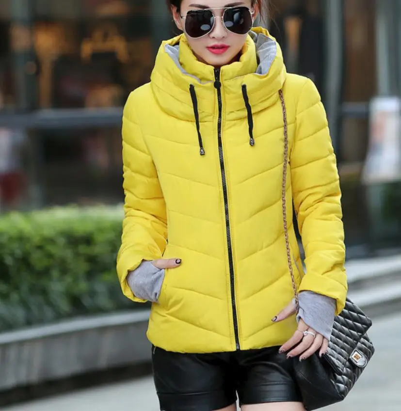 New Women\'s Cotton Coat Short Outwear Standing Collar Zipper Jacket Drawstring Slim Multicolor Winter Small Tops Warm Handguard