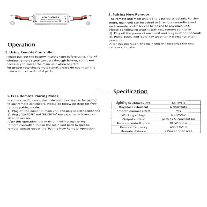 Mini Led Remote Controller DC5-24V RF Wireless Remoter 2pin For 6A Single color Led Strip Lighting Tape Light 9 keys