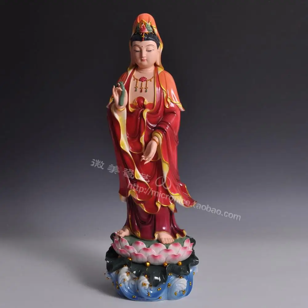 21 inch red color put Ephraim Guanyin Bodhisattva Guanyin Buddha Dehua Sam West like painted ceramic worship