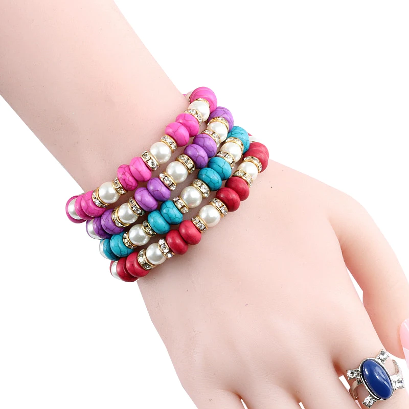 Fashion Vintage Boho Charm Bracelets Bangle Women Natural Stone Blue Beads Strand Bracelet Men Jewelry Pulseras Mujer
