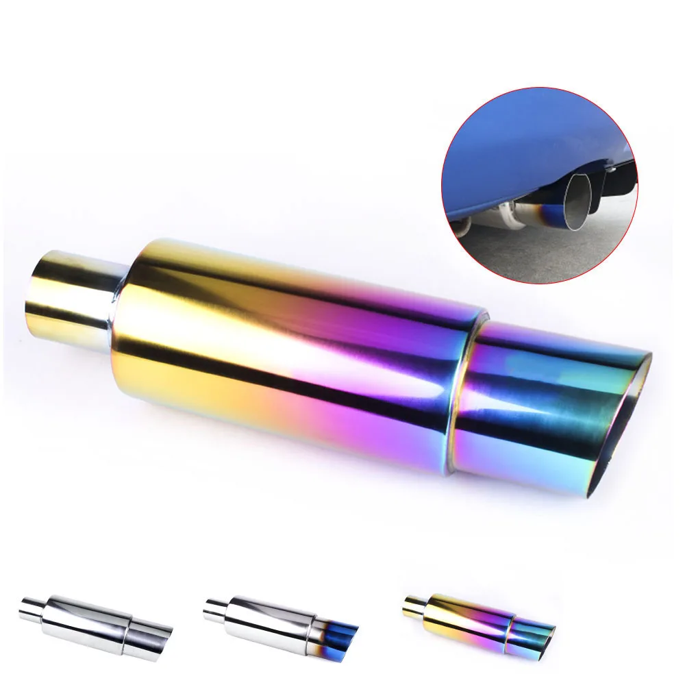 RASTP-Universal Grilled Blue Car Exhaust Mufflers Neo Chrome 304 Stainless Steel Exhaust Pipe Racing Muffler Tip RS-CR1002-NM