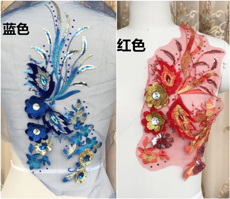 

10Pieces Mesh 3D Flower Rhinestone Applique Sequins Glitter Lace Applique Embroidered Cloth Appliques Stage Costume Accessories