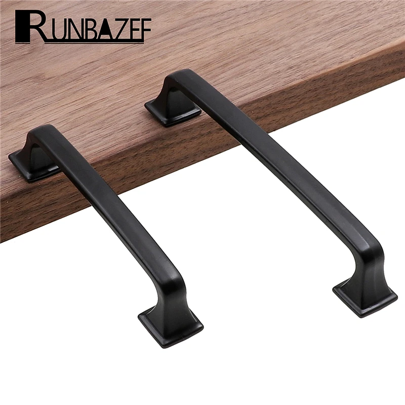 RUNBAZEF Durable Aluminum Alloy Black Door Handle For Furniture Hardware Drawer Kitchen Cupboard Cabinet Drawer Pull Knobs