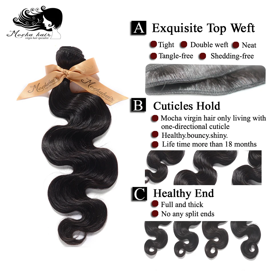 MOCHA Hair10A capelli vergini brasiliani onda del corpo 3 Bundles10 \