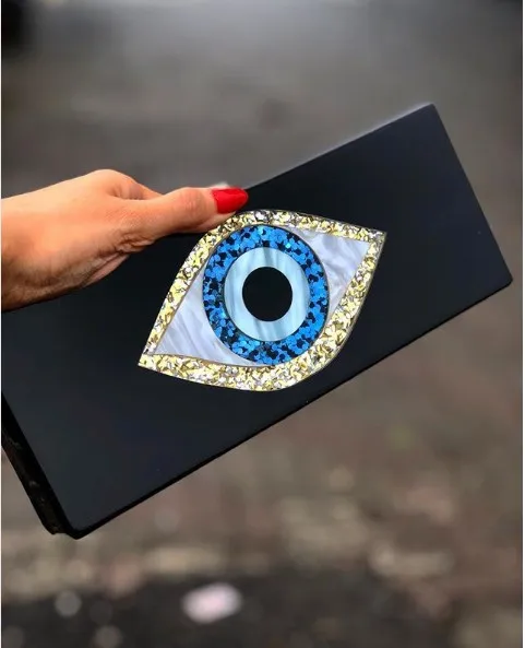 

Solid Black Patchwork Glitter Evil Eye Acrylic PVC Plastic Box Clutches Summer Beach Travel Evening Handbags Women Acrylic Bags