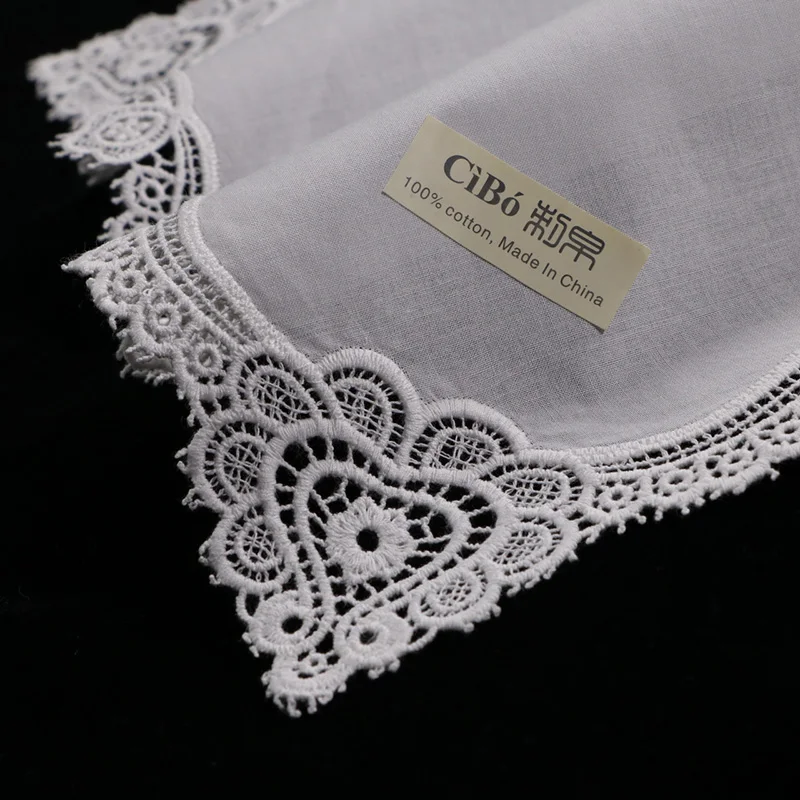 

A004 10 Pieces White / Ivory Premium Cotton Lace Handkerchiefs Women Ladies Festival wedding gifts Hankies