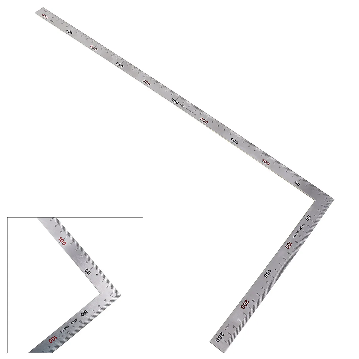 Righello ad angolo retto a 90 gradi in acciaio inossidabile da 250mm più spesso 500x1.2mm, strumenti di misurazione per la lavorazione del legno/ufficio