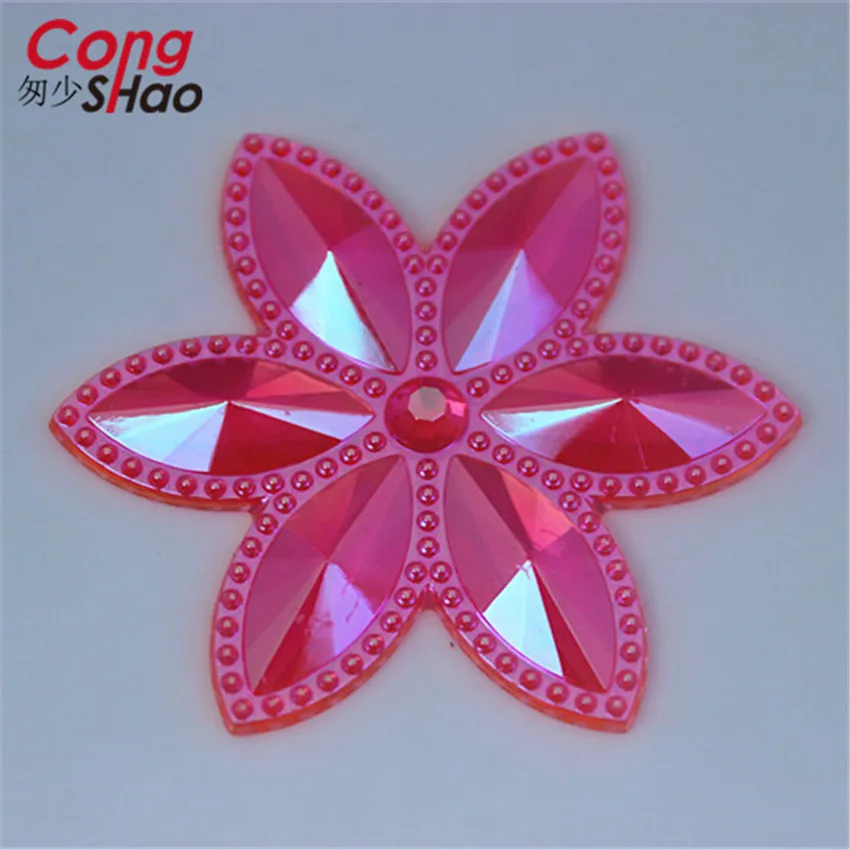 Cong Shao 30PCS 46mm Color AB  Flower  Acrylic Rhinestone appliq Stone Flatback  Beads  For Clothes Decoration Craft CS109