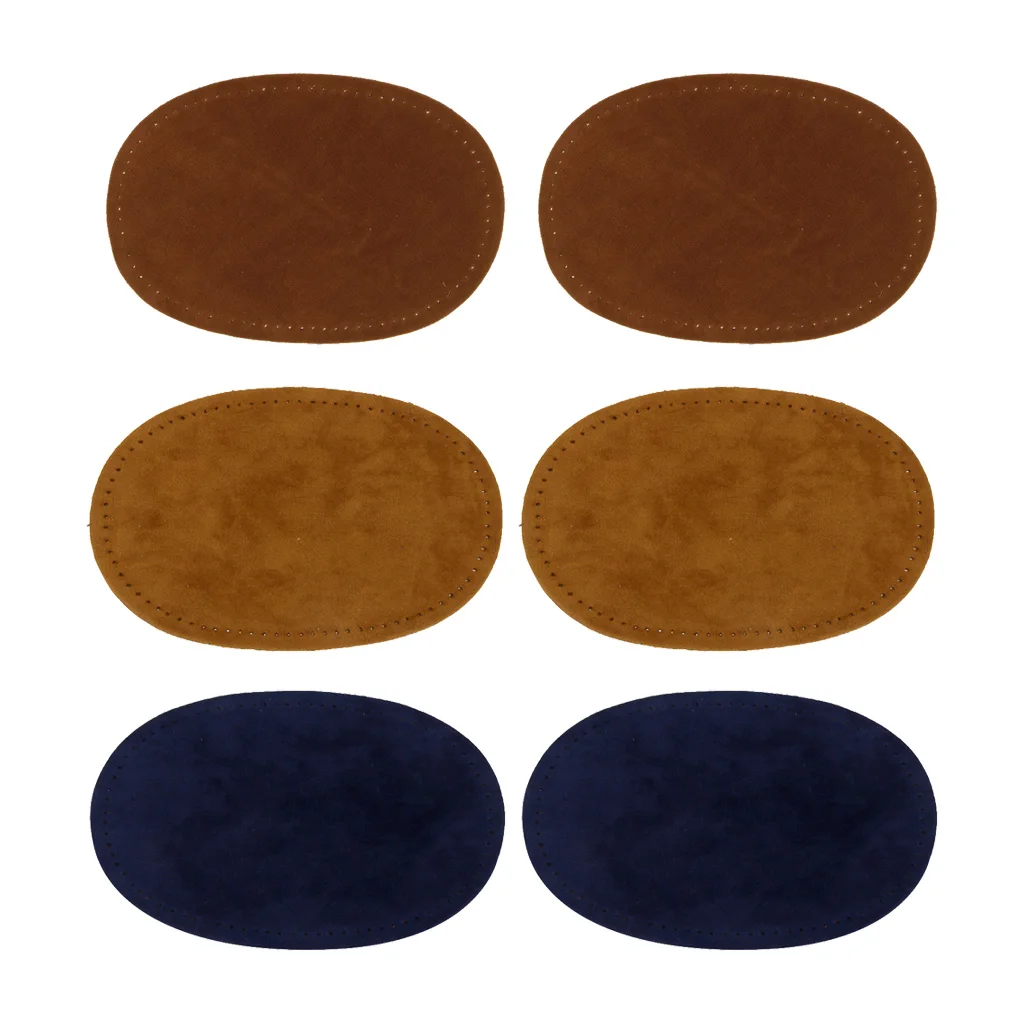 3 Pairs Sew On Oval Elbow Knee Patches Jeans Pants Repair Patches Brown Tan Blue