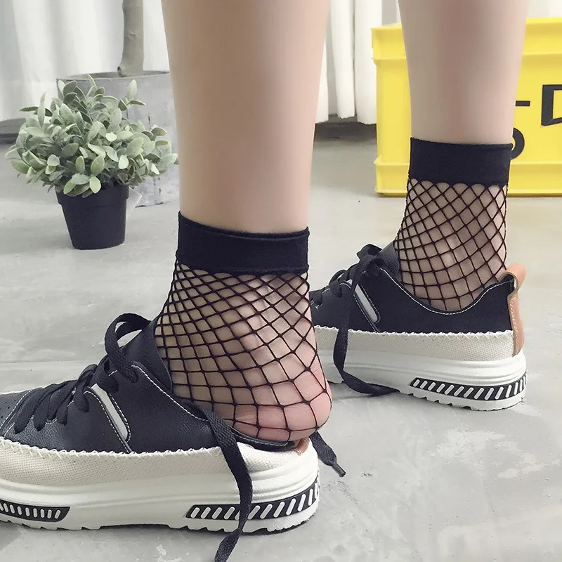 

Summer Women Sexy Grid Socks Short Fishnet Socks White Hollow Lattice Geometry Black Breathable Net Socks Femalett090