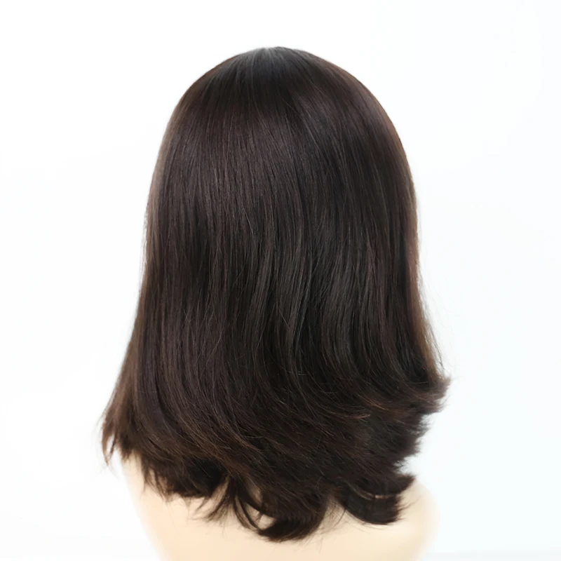 4x4 Silk Base 150% Density Jewish Wig 100% Unprocessed European Remy Bob Human Hair Kosher Wig Natural #4 Straight Style