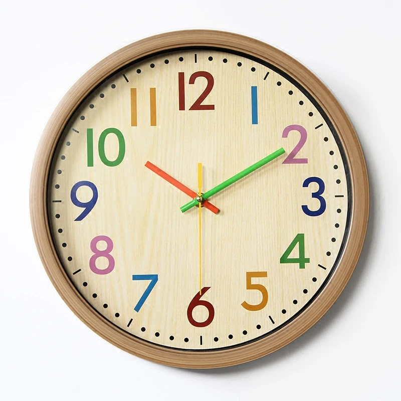 

Wood Grain Colorful Wall Clocks Modern Design Living Room Decorative Accurate Time Silent Quartz Hanging Wall Clock