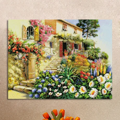 

Needlework,11ct/14ct DIY Cross stitch,Sets For Embroidery kits, The Garden Villa Pattern Cross-Stitch painting Home Wall Decor