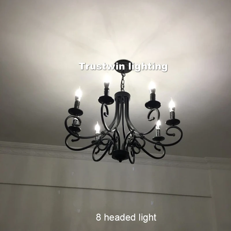 retro black iron candle light 6 8 lights big chandelier lamp for living dinning room foyer hanging chain light