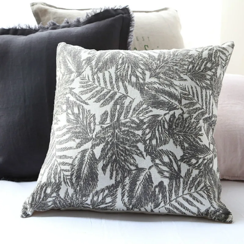 Leaf Pillows Gray Cushion Case Square Decorative Pillow Cover For Sofa Tropical Southeast Asia Leaves Print Home Decorations