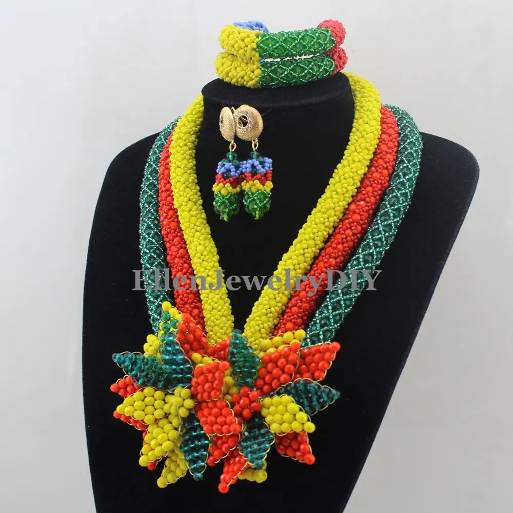 Luxury Multicolored African accessories beads jewelry sets india nigerian flower beads beaded wedding necklace dubai W12900