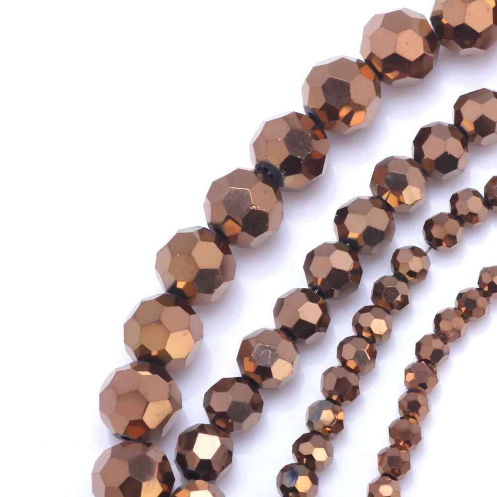 OlingArt 3/4/6/8mm Round Glass Beads Rondelle Austria 32 faceted crystal Copper color Loose bead DIY Jewelry Making