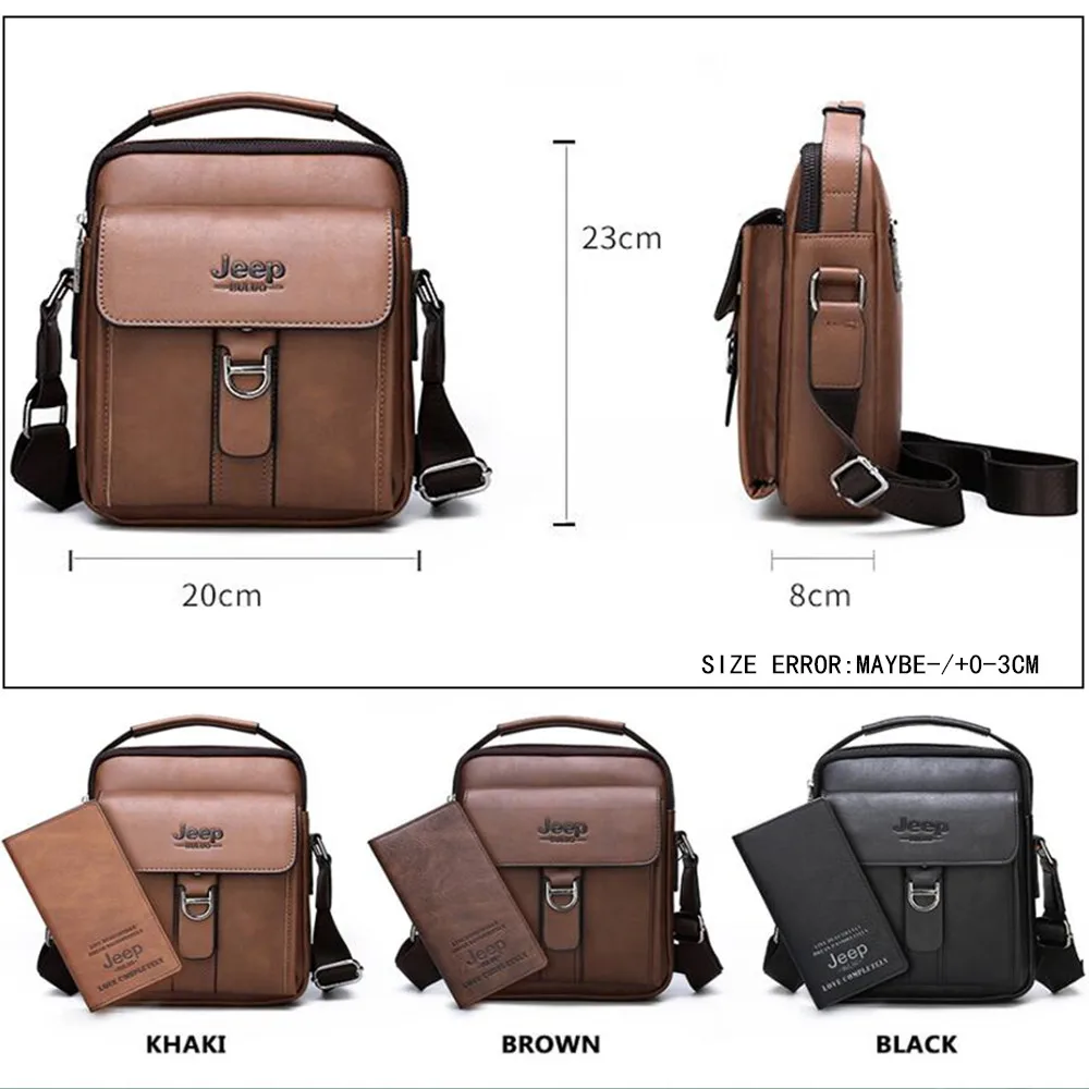 JEEP BULUO Brand Man\'s Shoulder Messenger Bag New High Quality Leather Crossbody Bags For Men Business Casual Fashion Tote Brown