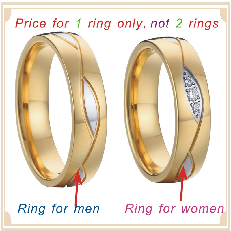 Stainless Steel Wedding Rings with Cubic Zirconias for Women and Men