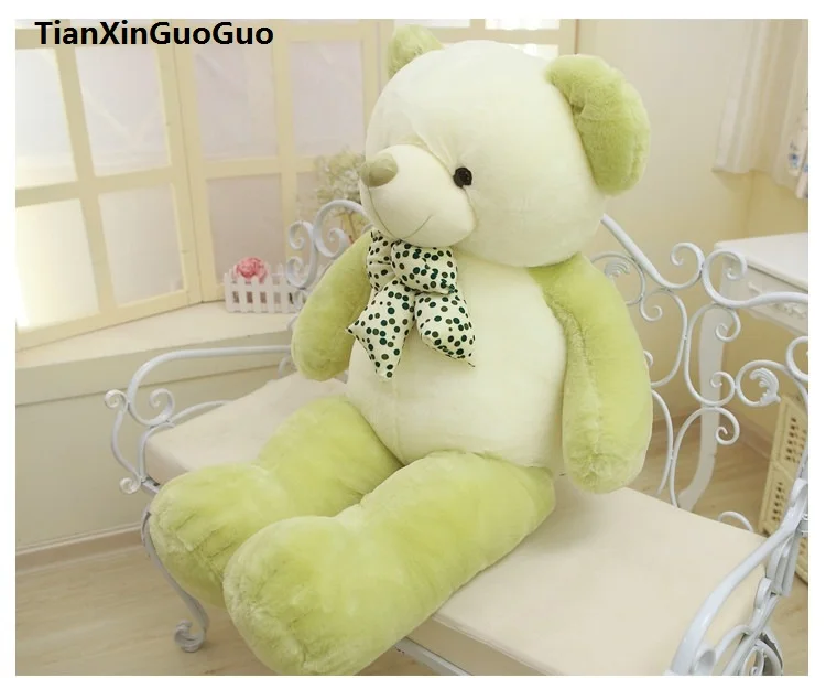 

stuffed plush toy bowtie teddy bear large 100cm green bear doll soft throw pillow,birthday gift h0701