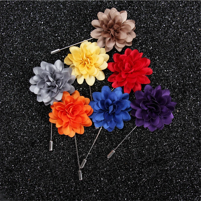 Exquisite Handmade 10Pcs/Lot Satin Cloth Inserted Flower Fabric Brooches Men And Women Suits Gifts Lapel Pin Brooches