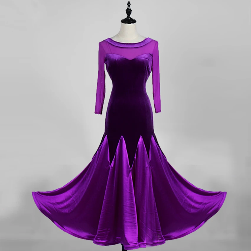 Waltz Ballroom Competition Dress Standard Dance Performance Costumes Women Velvet Sexy V Back Evening Gowns Big Swing