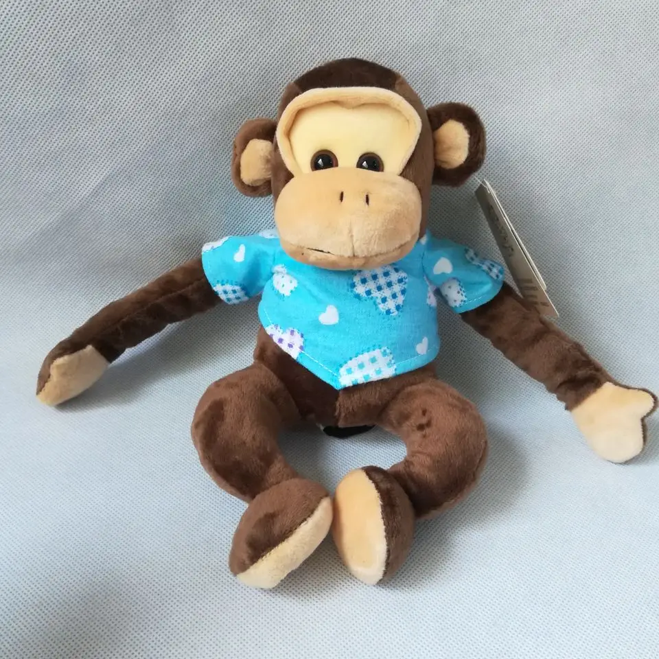 high quality goods 24cm brown monkey dressed cloth magnet monkey plush toy,baby toy Christmas gift h033