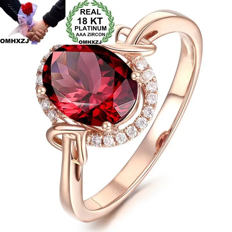 OMHXZJ Wholesale European Fashion Woman Man Party Wedding Gift Luxury Oval White Red AAA Zircon 18KT Rose Gold Ring RR515