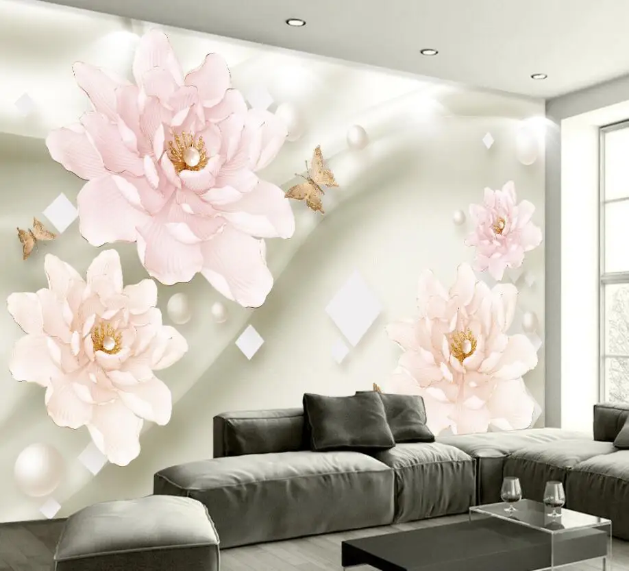 beibehang Custom Wallpaper Water 3D Stereo Relief Peony Flower Modern Simple European TV Backdrop Wall mural 3d wallpaper photo