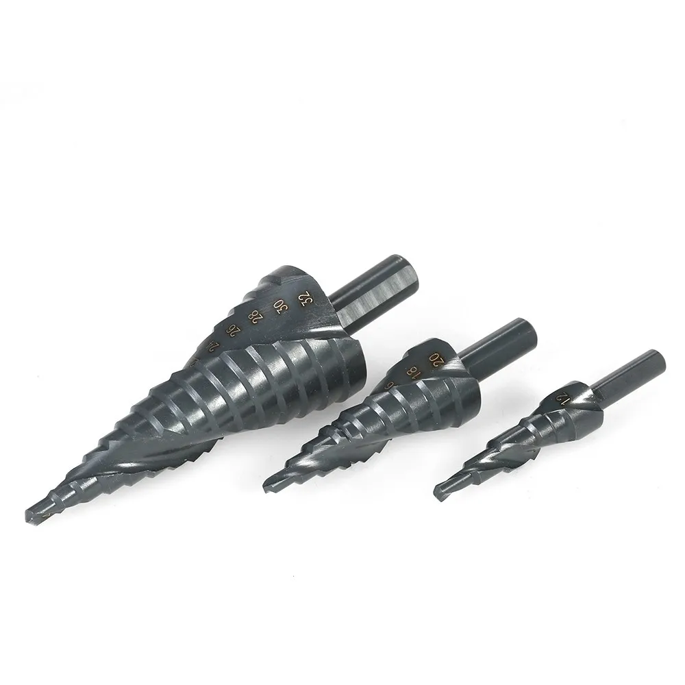 WENXING 3pcs HSS Acciaio di Titanio Passo Punta Del Trapano 4-12mm 4-20mm 4-32mm passo Cono Strumenti di Lavorazione Del Legno Legno Cutt Metallo Punta Del Trapano Set