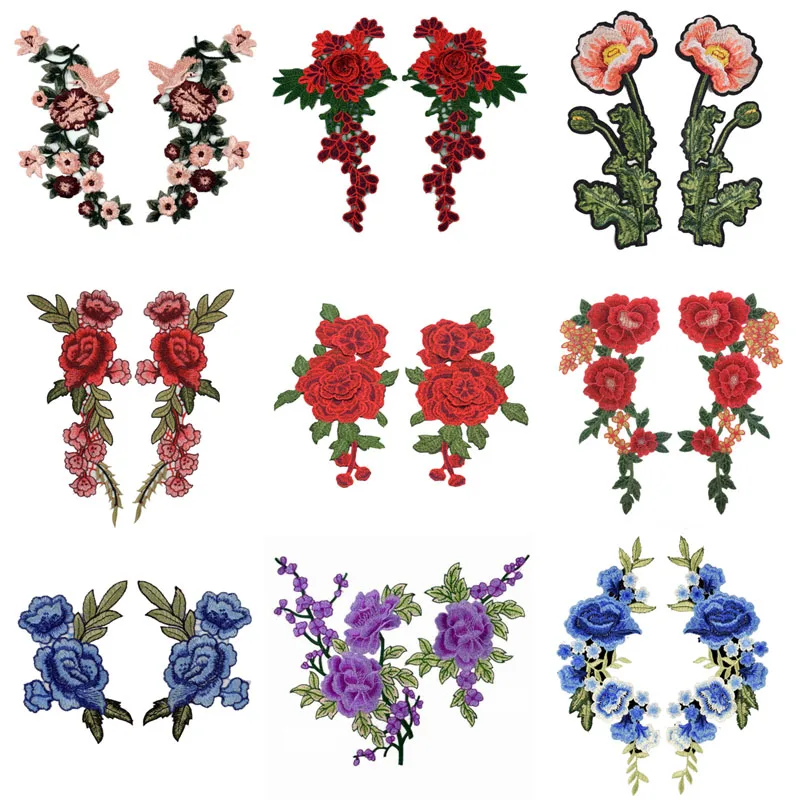 1 Pair On Patches For Clothing Multicolor Rose Flower Embroidery Patch Appliques Badge Stickers For Clothes