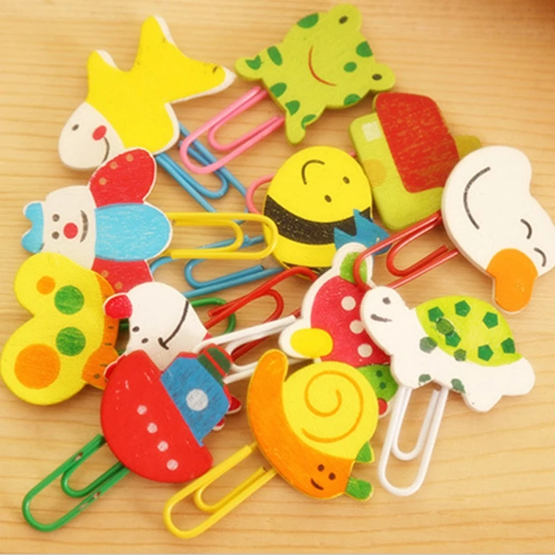 10 pçs bonito dos desenhos animados clipes de metal biblioteca barra foto parede mostrar livro marca escola material escritório criança estudante papelaria presente