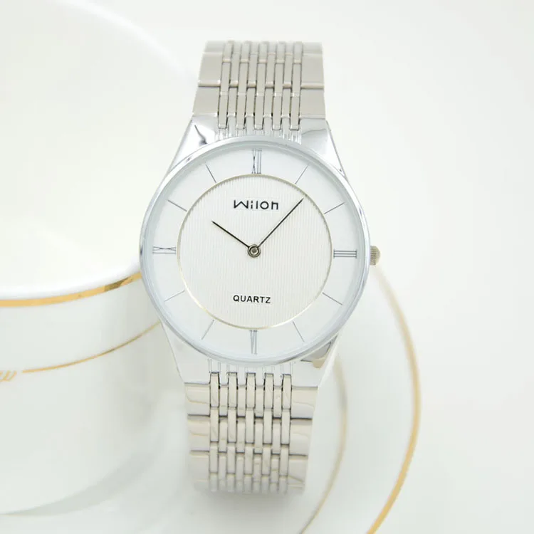 WILON-relojes de acero inoxidable para hombre y mujer, pulsera de cuarzo de 2 pines, estilo sencillo, para negocios y ocio