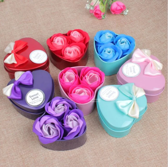 3pcs Lovely heart shape Flower Soap Bath Body Rose Petal soap Wedding Decoration women girl date Romantic gift