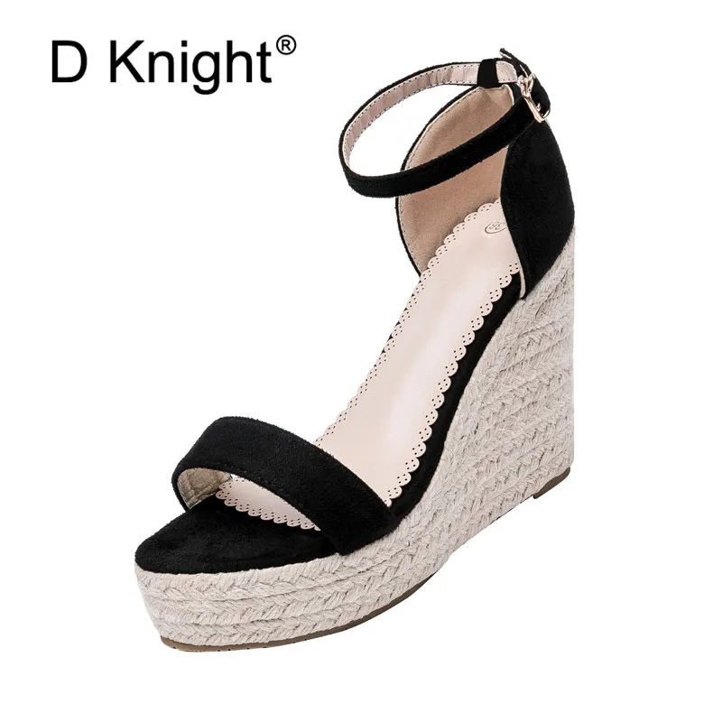 

Big Size 43 44 Summer Women Platform 10cm High Heels Shoes Ankle Strap Wedge Sandals Elegant White Leather Ladies Office Sandals