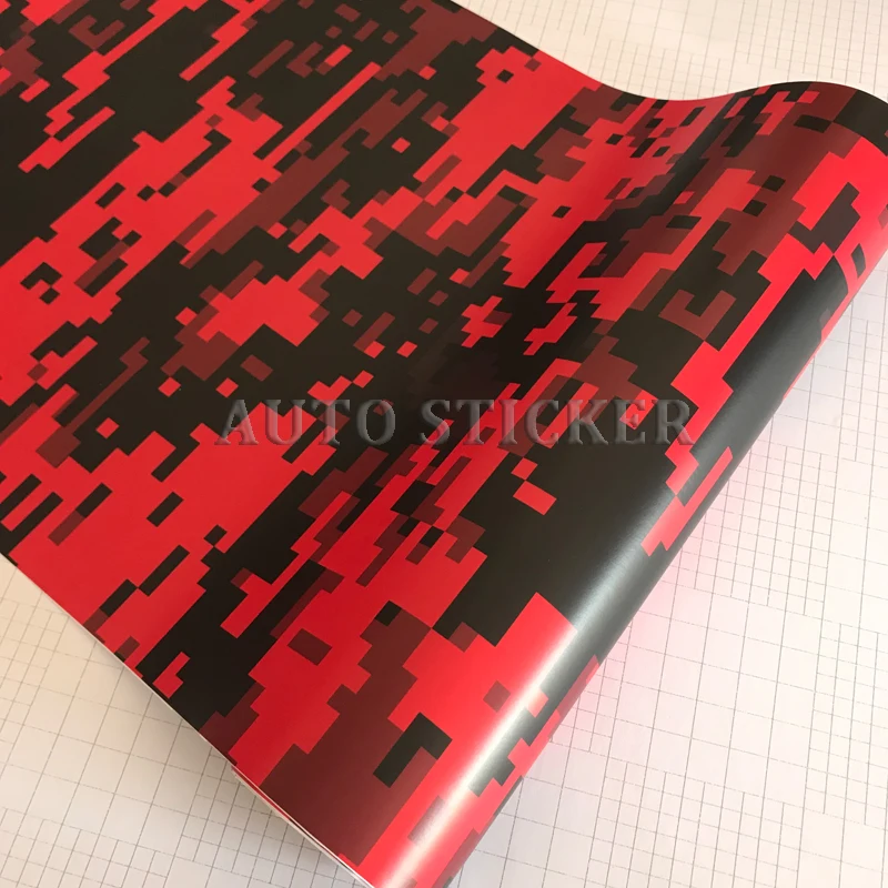 50cm Width Red Black Digital Camouflage Vinyl Film Car Wrap Foil Adhesive Pixel Motorcycle Car Camo Wrapping Decal