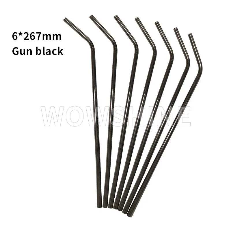 WOWSHINE New Colorful Stainless Steel 304 Drinking Straws 50pcs/lot Length 267mm Bent Dishwasher Safe Gun black