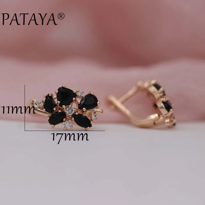 PATAYA Multi-Colored Blue Natural Zirconia Short Earrings 585 Rose Gold Color Exclusive Design Jewelry Women Luxury Earrings