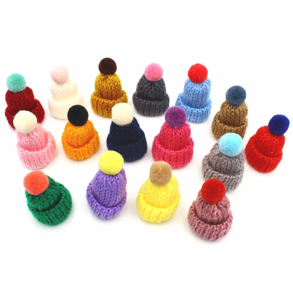 

60pcs Kawaii Pompom Decor Mini Woollen Cap Brooch/ Hair Clip DIY Clothes Decoration Headware with pom poms Accessories