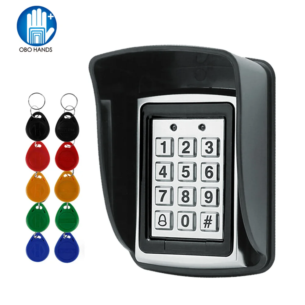 RFID Metal Access Control EM Card Reader Keypad with 10 EM4100 keyfobs waterproof protecter cover For Door Access Control System