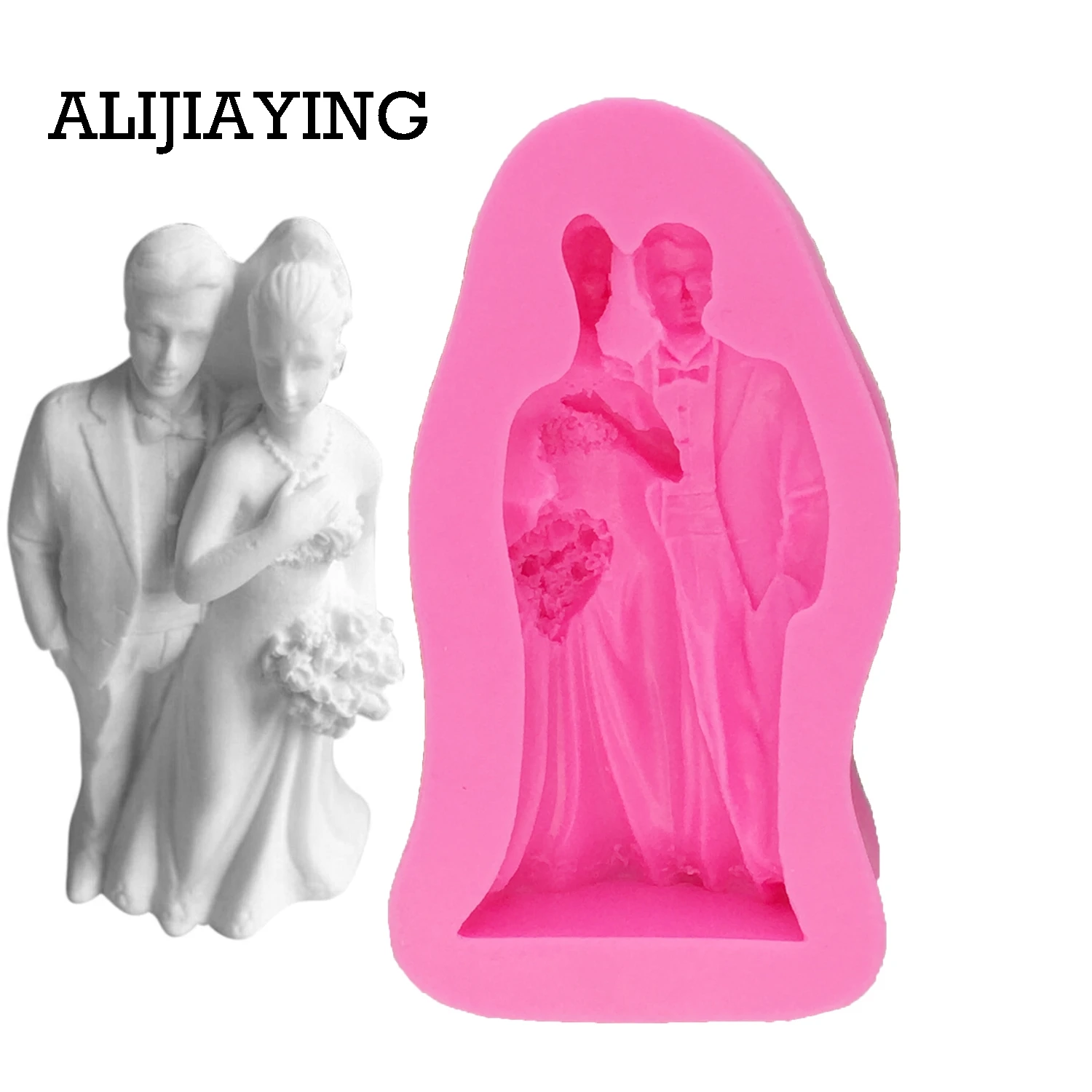 M0598 1Pcs Bride and groom Sugarcraft Silicone mold Boy girl Wedding cake decorating tools Fondant chocolate moulds