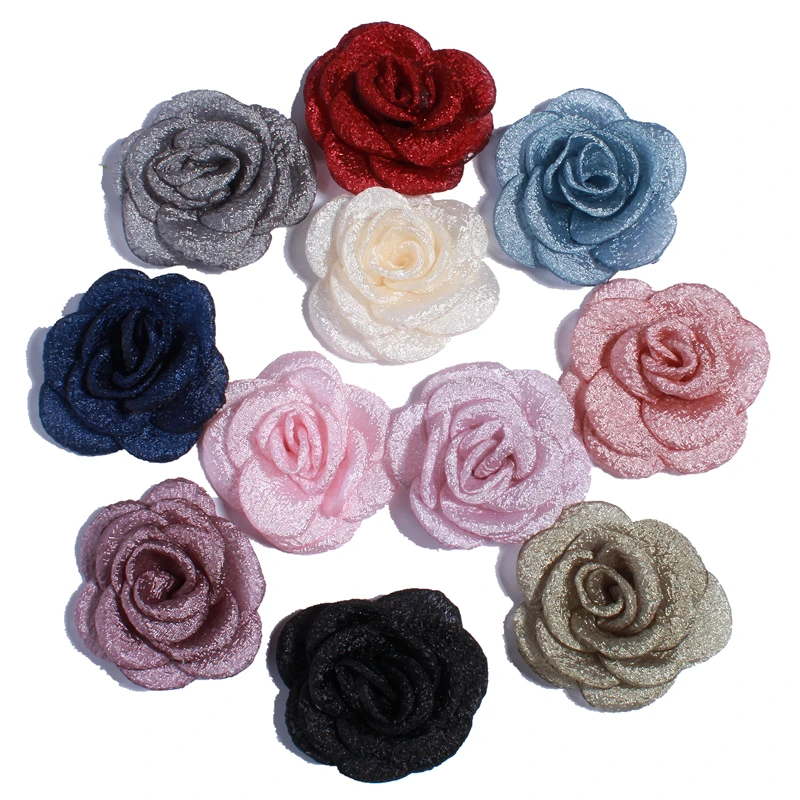 

200PCS 5.5CM Artificial Satin Burned Peony Flower For Hairpins Fabric Flowers For Headbands Accessories