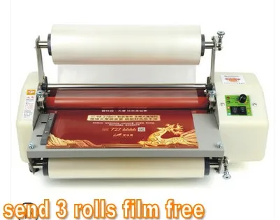 2022 New Hot And Cold Roll Laminating Machine 350mm Speed Adjustable with 4 Rubber Rollers + 2 Rolls Film