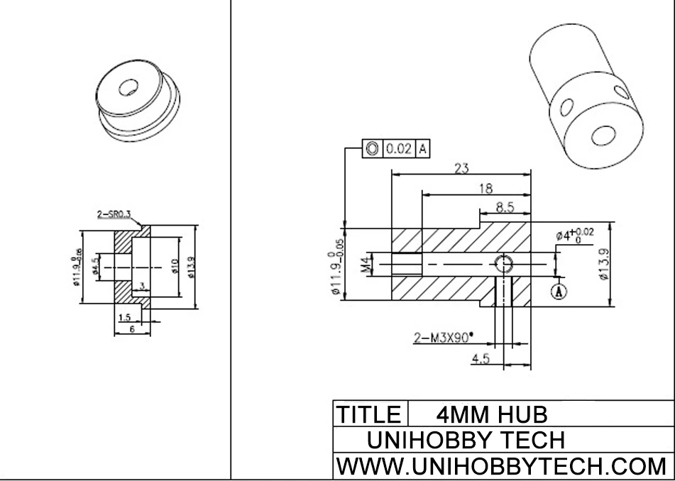 4 x UniHobby UH18013 4mm hubs available for 14135 58mm Plastic omni wheels