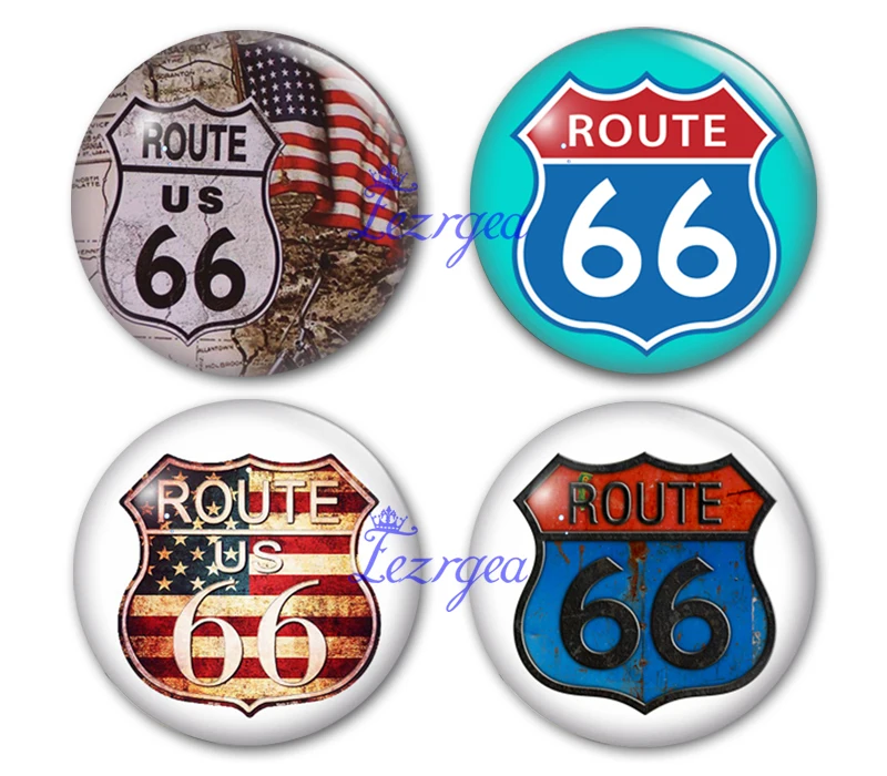 Us Route 66 Road Sign Round Photo Us Route 66 Road Sign Glass Cabochon Demo Flat Back Making Findings