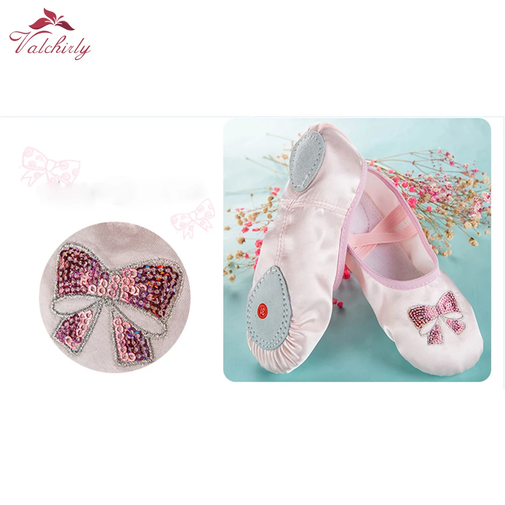 Satin Ballet Shoes Dance Flat Ballet Shoes with Sequins for girls Crown Butterfly Decoration Good Quality