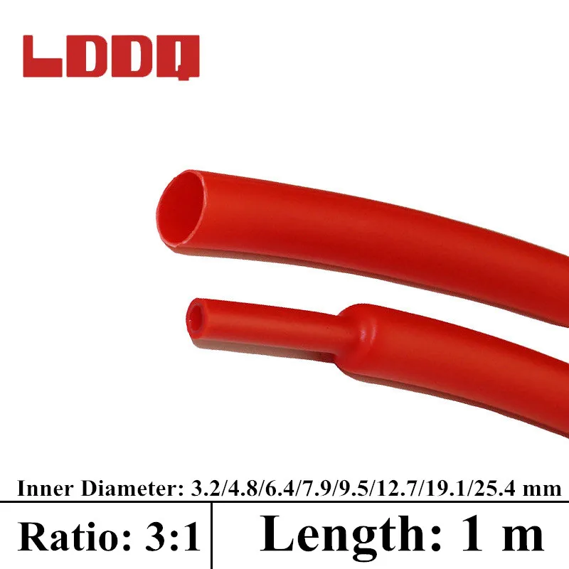 LDDQ 1m Heat Shrink Tube Adhesive Red Shrink Tubes Shrinkable Tubing Insulation Ratio 3:1 Waterproof Inner Diameter 3.2mm-25.4mm