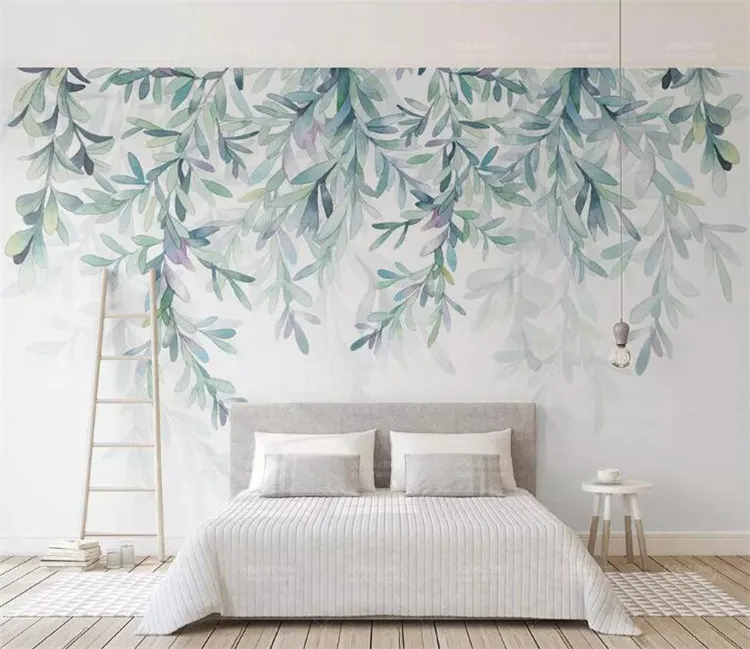 

Custom Photo Wallpaper Modern Green Leaves Watercolor Nordic Style Mural Wall Paper Living Room TV Bedroom 3D Fresco Home Decor