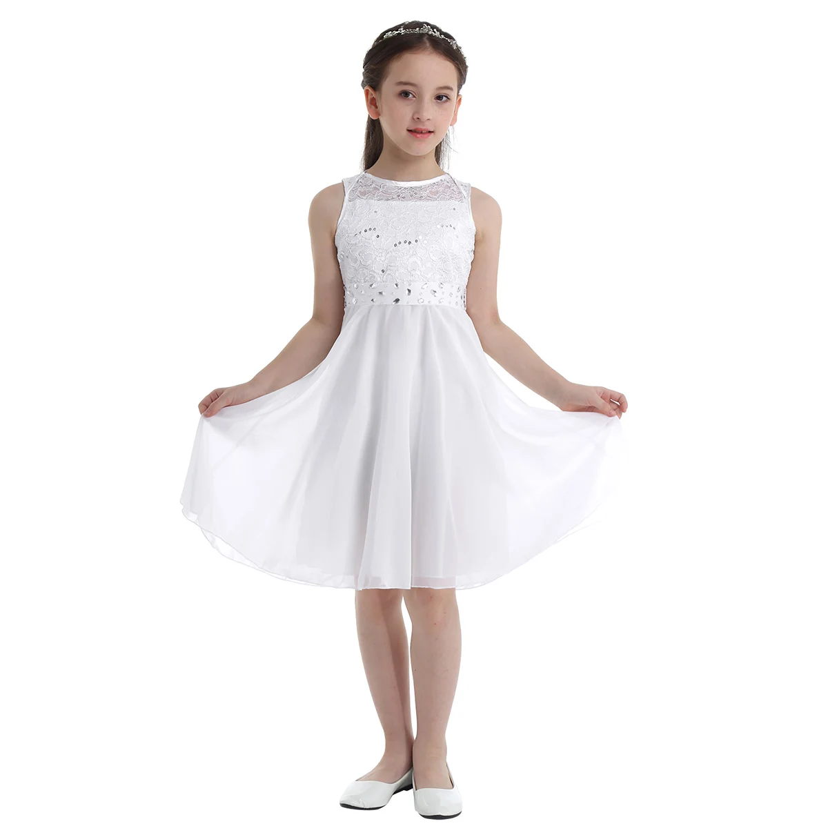 iEFiEL White Ivory Flower Girl Lace Dresses Little Girls Kids Children Bridesmaid Wedding Party Pageant First Communion Dress