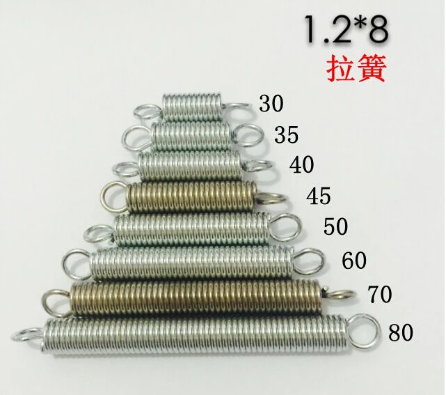 

20pcs 1.2*8*30mm--80mm 1.2mm wire Carbon steel extension tension spring springs OD=8mm